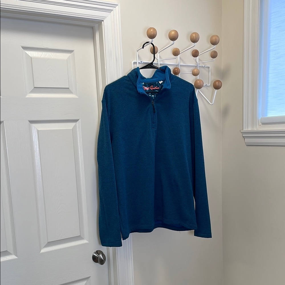 Robert Graham Textured Quater Zip Up Pullover - Blue - XL